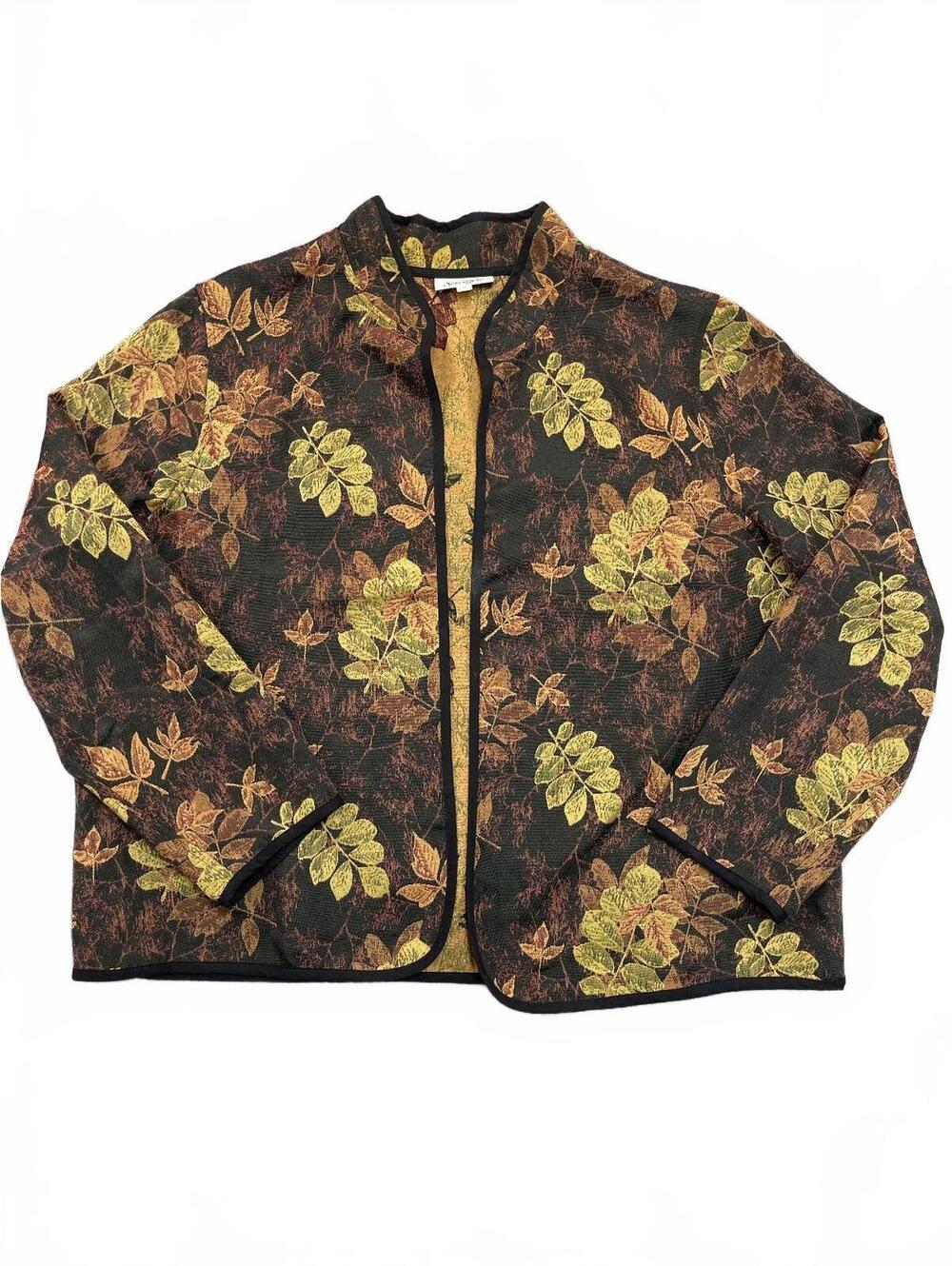 Serengeti Womens 1X Tapestry Open Front Jacket Cardigan Leaf Botanical Fall